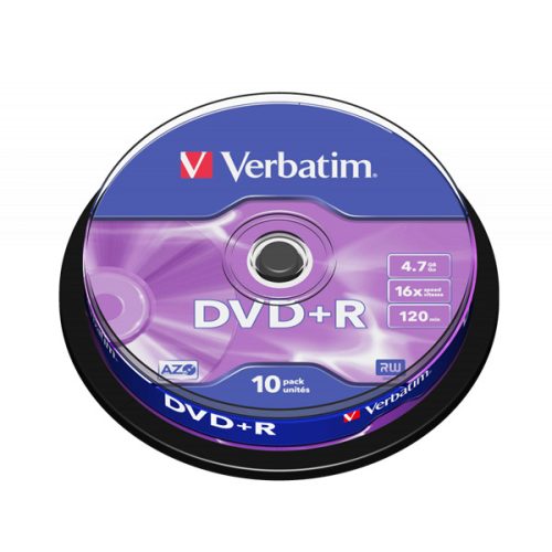 VERBATIM 43498 DVD+R 4,7GB/16x/matt ezüst írható felület/egyszer írható DVD 10db/csomag