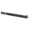 DIGITUS 1U PDU 230V 16A 7xCEE 7/3 aljzat CEE7/7 csatlakozó túlfeszültség védelemmel és vonalszűrővel 2m elosztósor