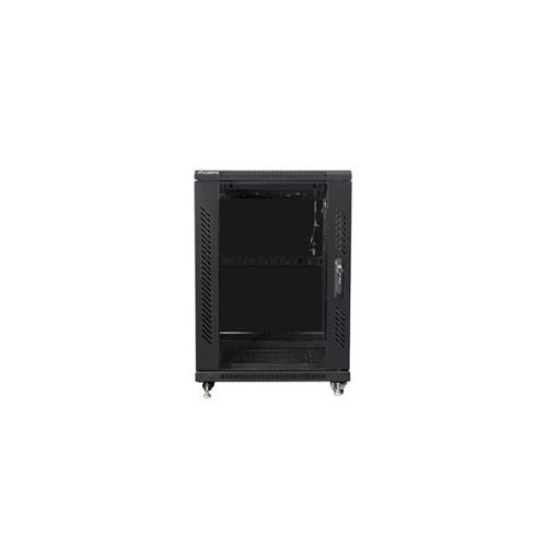 Lanberg FF01-6615-12B 19" 15U SZÉL:600mm MÉLY:600mm MAG:848mm lapraszerelt üvegajtós fekete rack szekrény
