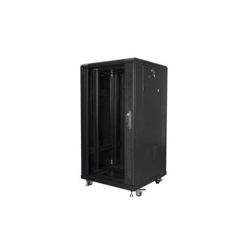 Lanberg FF01-6622-12B 19" 22U SZÉL:600mm MÉLY:600mm MAG:1159mm lapraszerelt üvegajtós fekete rack szekrény