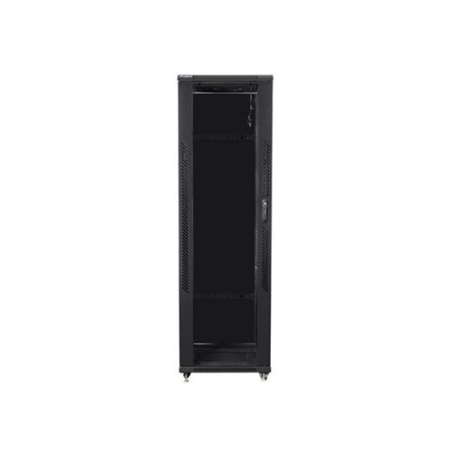 Lanberg FF01-6042-12B 19" 42U SZÉL:600mm MÉLY:1000mm MAG:2047mm lapraszerelt üvegajtós fekete rack szekrény