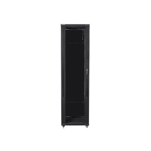 Lanberg FF01-8047-12B 19" 47U SZÉL:800mm MÉLY:1000mm MAG:2270mm lapraszerelt üvegajtós fekete rack szekrény