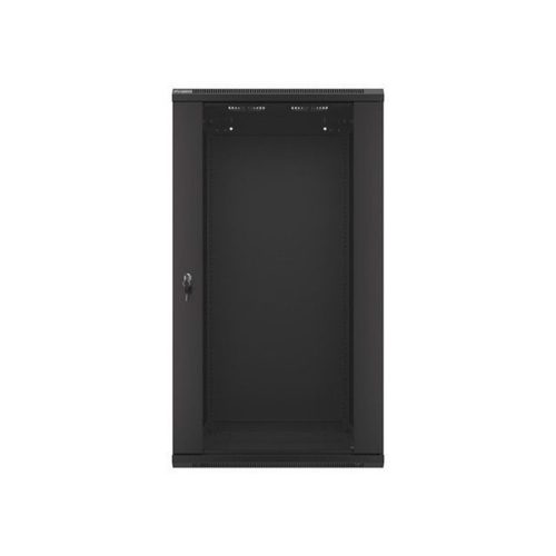 Lanberg WF01-6622-10B 19" 22U SZÉL:600mm MÉLY:600mm MAG:1085mm lapraszerelt üvegajtós fekete fali rack szekrény