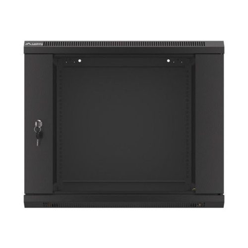 Lanberg WF01-6609-10B 19" 9U SZÉL:600mm MÉLY:600mm MAG:512mm lapraszerelt üvegajtós fekete fali rack szekrény