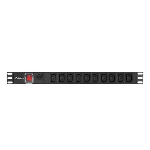 Lanberg PDU-10I-0200-IEC-BK 2m vezetékkel 19"/1U 10xC13 aljzat C14 csatlakozóvéggel fekete elosztósor kapcsolóval