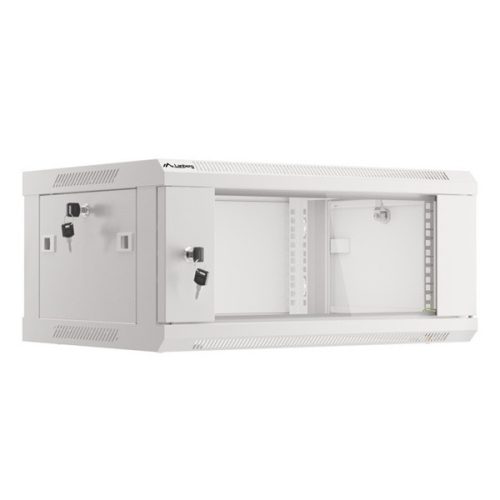 Lanberg WF01-6404-10S 19" 4U SZÉL:600mm MÉLY:450mm MAG:290mm lapraszerelt üvegajtós szürke fali rack szekrény