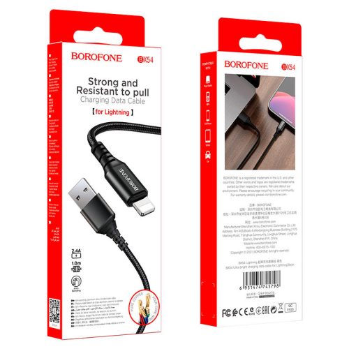 BOROFONE BX54 TEXTIL BORÍTÁSÚ LIGHTNING TÖLTŐ KÁBEL 1M 1427041