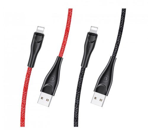 USAMS SJ391USB02 100cm-es  textil borítású Lightning töltő kábel piros 1328347