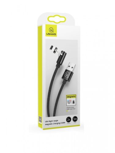 USAMS SJ446USB01 Jobb Oldalas Mágneses Micro Töltőkábel, fekete, 1337686