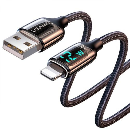 USAMS SJ543USB01 120cm-es szövet borítású lightning adat és töltőkábel LCD kijelzővel 2,4A 1380753