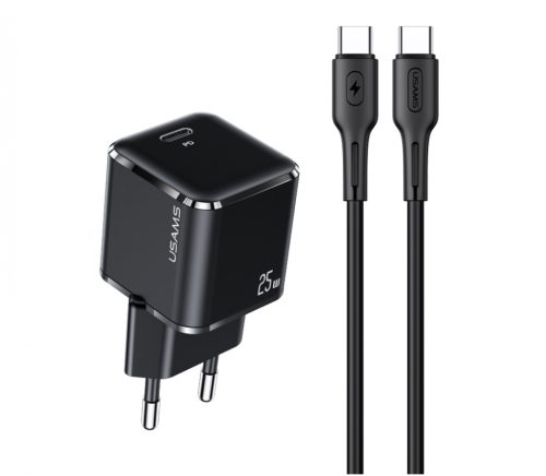USAMS YJXLOGTC01 PD hálózati gyorstöltő adapter 25W, 120 cm-es Type-c to Type-c kábellel 1380748