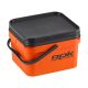 ROK 10 literes Szögletes Csalis vödör + betét + tető szett - Square Bait Bucket + Basin Black set - Narancs